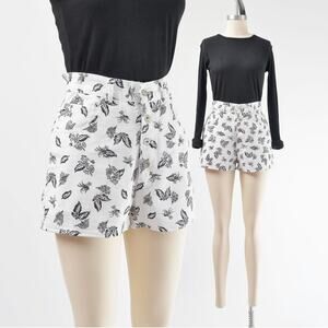 Vintage 90s White Leaf Print Jean Shorts High Waisted Cotton Denim Shorts S